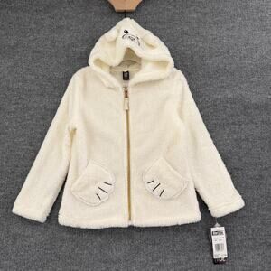 Star Ride Girls Fuzzy Plush Puppy Hood Jacket Size 6/7 Cream Full Zip New
